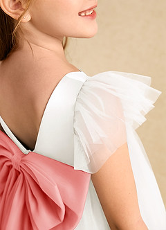 Azazie Munchkin Flower Girl Dresses Ivory Coral A-Line Bow Tulle Dress image6