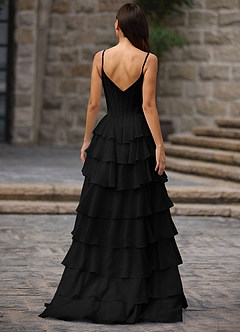 Floralace Black Ruffled A-line Prom Dress image3