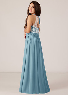 Azazie Fahari Junior Moody Blue A-Line Lace Chiffon Dress image5