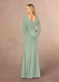 Azazie Belladonna Abiti per la Madre della Sposa Abito Sirena in Maglia con Scollo a U a Pieghe Verde Salvia image4