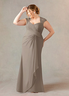 Azazie Birdie Mother of the Bride Dresses Taupe A-Line Queen Anne Sequins Chiffon Dress image9