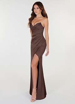 Azazie Yola At-home Try On Dresses Amethyst Sheath V-Neck Pleated Stretch Satin Convertible Dress image3