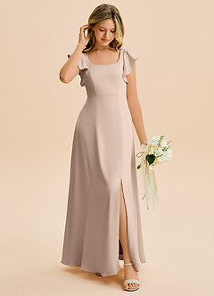 Azazie Bondi Junior English Rose A-Line Side Slit Stretch Satin Dress image3