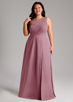 Azazie Phaedra Vestidos de damas de honor Vestido de Malva Vintage de Gasa de Corte en A con Hombro unilateral image11