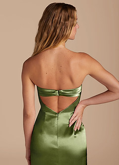 Azazie Leonis Bridesmaid Dresses Olive Mermaid Pleated Metallic Satin Convertible Dress image3