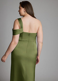 Azazie Wynter Bridesmaid Dresses Olive Sheath One Shoulder Stretch Satin Dress image12