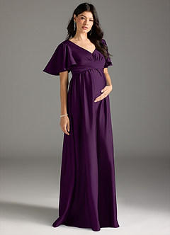 Azazie Verna Maternity Bridesmaid Dresses A-Line Ruched Stretch Satin Floor-Length Dress image6