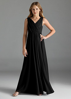 Azazie Tanicia Junior Black A-Line Mesh Dress image3