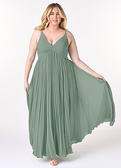 Azazie Raychelle Brautjungfernkleider A-Linie V-Hals Chiffon Kleid Silberner Salbei image8