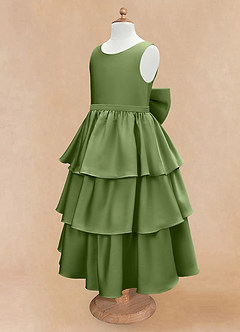 Azazie Margie Flower Girl Dresses Juniper A-Line Bow Stretch Satin Dress image6