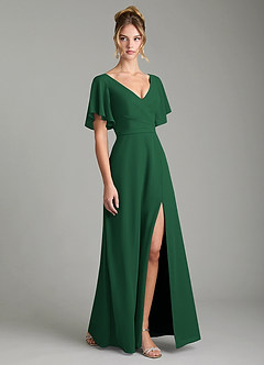 Azazie Ambrosia Vestidos de damas de honor Vestido de Verde Oscuro de Gasa de Corte en A con Plisado image5