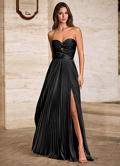 Ylura Schwarz A-Linien-Plissee-Abendkleid image5