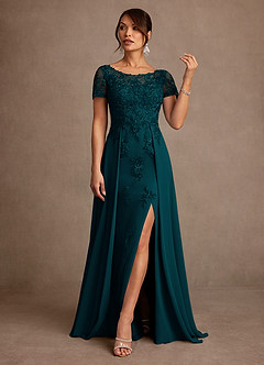 Azazie Alva Mother of the Bride Dresses Pine A-Line Lace Dress image4