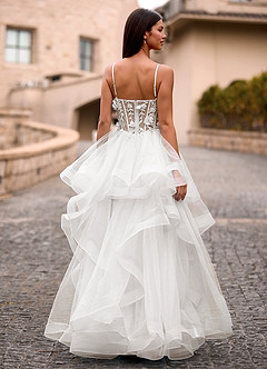 Dreama Kość Słoniowa Suknia balowa z koronkowym gorsetem i falbanką image9