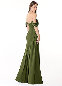 Azazie Amyra Bridesmaid Dresses Olive Sheath Off the Shoulder Stretch Satin Convertible Dress image6
