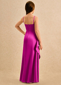 Azazie Cannoli Girls Formal Flower Girl Dresses Fuchsia A-Line Pleated Matte Satin Dress image2