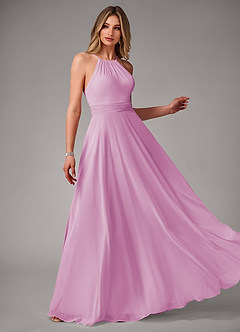 Azazie Amalia Bridesmaid Dresses Candy Pink A-Line Pleated Chiffon Dress image4