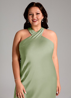 Azazie Doretta Bridesmaid Dresses Dusty Sage Mermaid Pleated Stretch Satin Dress image11