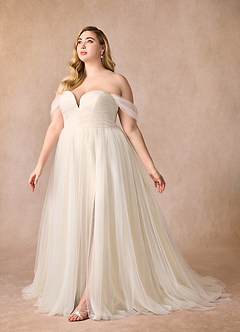 Azazie Maia Vestidos de novia Vestido de Blanco Diamante Champán de Tul de Corte en A con Vestidos sin tirantes image15