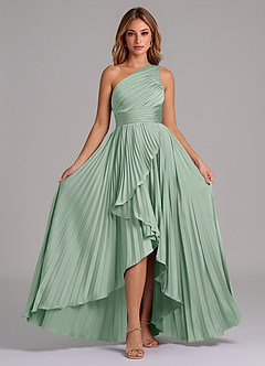 Azazie Lyrica Bridesmaid Dresses Agave A-Line One Shoulder Stretch Satin Dress image6
