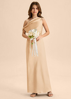 Azazie Emerson Junior Robe Fourreau en Satin extensible Épaule décolletée Or image3