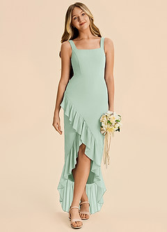 Azazie Reesie Junior Agave Sheath Ruched Chiffon Dress image5