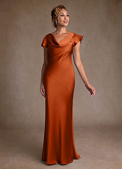 Azazie Shelby Mother of the Bride Dresses Burnt Orange Mermaid Pleated Stretch Satin Dress image3