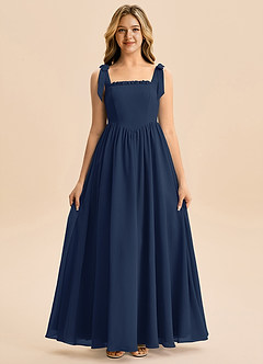 Azazie Delia Junior Abito A-Line in Chiffon Fiocco Marino Scuro image5