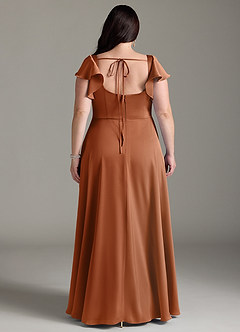 Azazie Bondi Bridesmaid Dresses Copper A-Line Bow Stretch Satin Dress image8