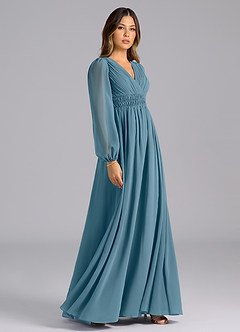 Azazie Palerma Robes de demoiselle d'honneur Robe Trapèze en Mousseline de soie Manche longue Bermude image5