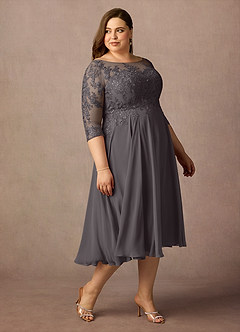 Azazie Marge Mother of the Bride Dresses Steel Grey A-Line Scoop Lace Chiffon Dress image10