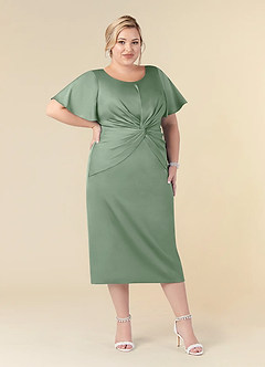 Azazie Everlyn Mother of the Bride Dresses Matcha Sheath Pleated Stretch Satin Dress image6