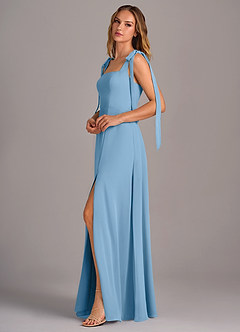 Azazie Debra Bridesmaid Dresses Steel Blue A-Line with Pockets Chiffon Convertible Dress image4