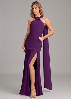 Azazie Kinsley Vestidos de damas de honor Vestido de Uva de Gasa de Corte Sirena con Plisado image1