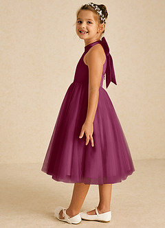 Azazie Dora Blumenmädchenkleider A-Linie Schleifen Tüll Kleid Maulbeerrot image4