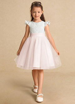 Azazie Vetty Flower Girl Dresses Ivory Rose Petal A-Line Lace Tulle Dress image6