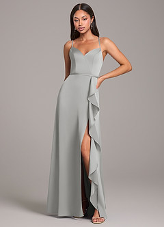Azazie Naeem Robes de demoiselle d'honneur Robe Trapèze en Satin extensible Argent image1