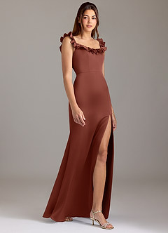 Azazie Callie Bridesmaid Dresses Auburn A-Line Ruched Stretch Satin Convertible Dress image4