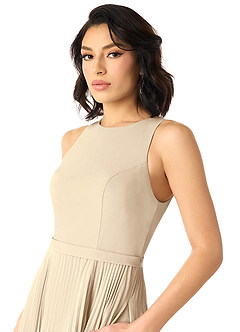 Azazie Lindie Bridesmaid Dresses Champagne A-Line Scoop Pleated Chiffon Dress image4