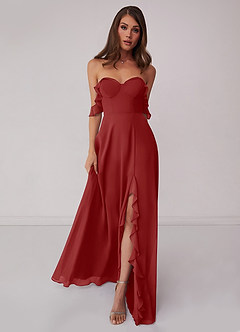 Barbie ♥ Azazie Jurken voor bruidsmeisjes Converteerbaar Jurk van Chiffon met A-Lijn Off the Shoulder Roest image3