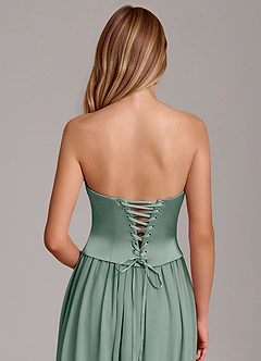 Azazie Cadence Bridesmaid Dresses Silver Sage A-Line Corset Stretch Satin Convertible Dress image6