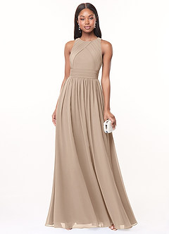 Azazie Harper Brautjungfernkleider A-Linie Plissee Chiffon Kleid Taupe image1