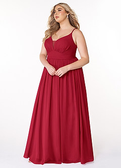 Azazie Rayna Bridesmaid Dresses Scarlet A-Line V-Neck Pleated Chiffon Dress image9