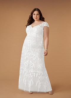 Azazie Devonna Wedding Dresses Diamond White Sheath V-Neck Sequins Lace Dress image6