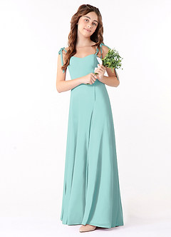 Azazie Rosey Junior Vestido de Aqua de Gasa de Corte En A con Escote de Corazón image1