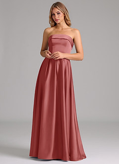 Azazie Lucienne 신부 들러리 드레스 A라인 스트랩리스 스트레치 새틴 바닥 길이 드레스 image4