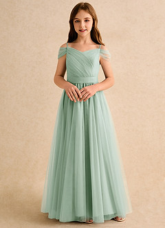 Azazie Yuna Junior Formal Sukienki dla dziewczynek sypiących kwiaty Linia A Zza ramienia Tiul Długość podłogi Sukienka image4