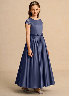 Azazie Bunny Girls Formal Robe Demoiselle D'honneur Fillette Robe Robe de bal en Dentelle Bleu Orageux image5