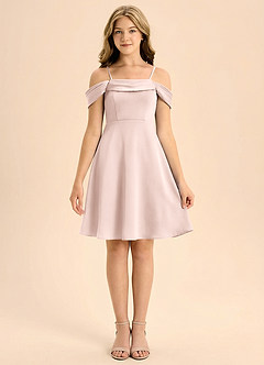 Azazie Anselie Junior Blushing Pink A-Line Pleated Stretch Satin Dress image3