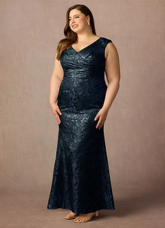 Azazie Elanor Mother of the Bride Dresses Dark Navy Mermaid Pleated Jacquard 1 Dress image3